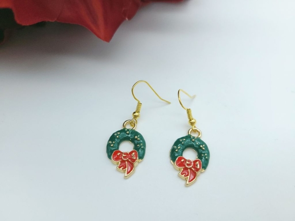 Adventskranz mit Schleife Ohrringe goldfarben